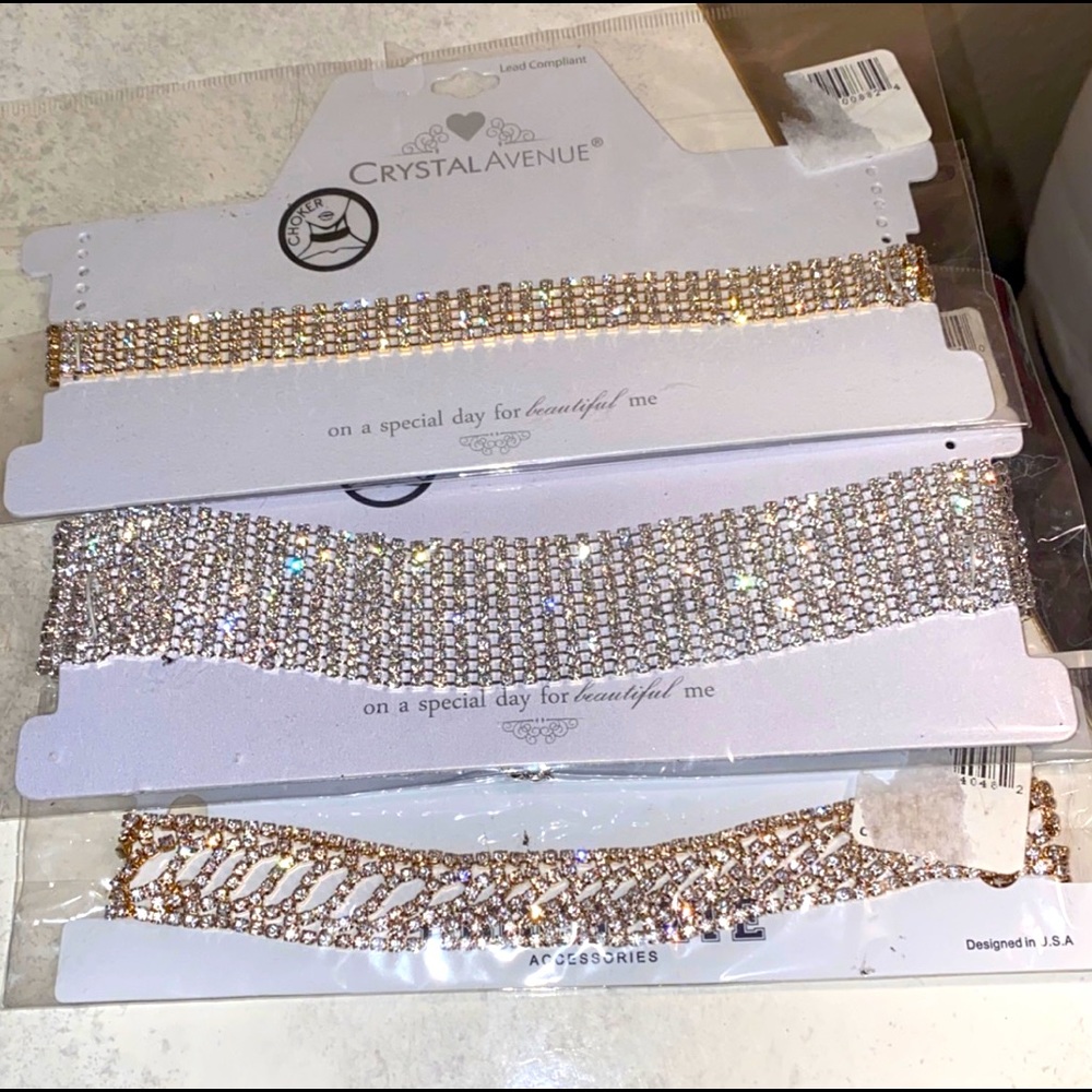 3 beautiful rhinestone chokers